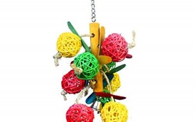 Juguete madera para pájaros. Divertido juego cueva de madera