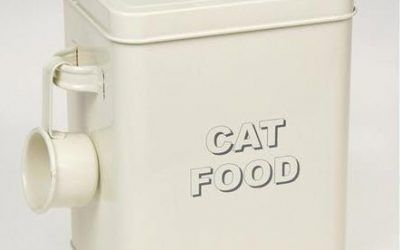 Lesser & Pavey – Bote para almacenar la comida del gato (20 cm), diseño con texto Cat food, color blanco y azul , mascotas
