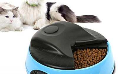OH-BOX® 4 comida para mascotas alimentador automático de comidas dispensador de comida para perros de los gatos cuencos con pantalla LCD digital y grabadora de voz (Azul)
