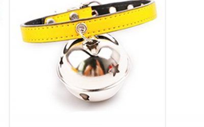 Aution House Preciosa Cuero Ajustable Con la Gran (4cm) Campana Gato Collar De Perrito del Collar Alimentos para Mascotas De Buen Calidad Diseño Moderno (AMARILLO)