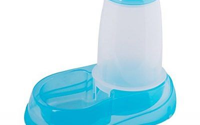 Dispensador de comida para perros o gatos Nobleza, de polipropileno color azul y transparente, largo 21,5 cm