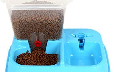 V-SOL Doble Alimentador Dispensador De Comida Agua Para Mascota Perro (Azul)