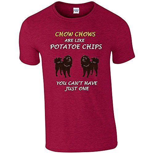 Chips de perros son como Collection 1, Gildan Softstyle hilado y T-Shirt envejecido Rojo para hombre Casual Top Camiseta Con Diseño De Estampado De Colores Graphic. Varios Tamaños S, M, L, XL y XXL. Rojo Dogs are like Chips Chow Chows Small