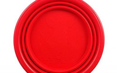 Comedero para Mascotas Bebedero Portatil de Viaje Plegable Cuenco Bol Recipiente de Silicona Plato para Perros Grandes o Pequeños Gatos Conejos Aves Animales Con Anilla para Colgar – 350ml – (Rojo)