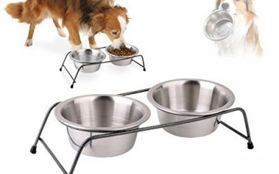 MWS3009 180593 Doble comedero de acero para perros criados de 40×8,5 cm