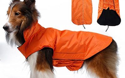 Perro Impermeable Capa de la Chaqueta, la Lana Forrada Prenda de Abrigo para Perros Extra Grande Impermeable Ligera con Vientre Protector XXXL – Naranja Ampliación de los 57CM Longitud