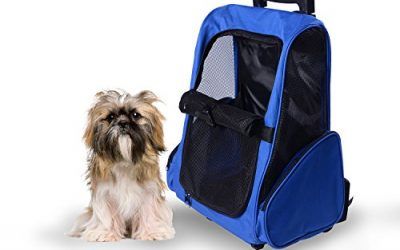 Transportin Carrito Perro 2 en 1 Mochila Carrito 36x30x49 cm Mascotas Perro Gato Azul