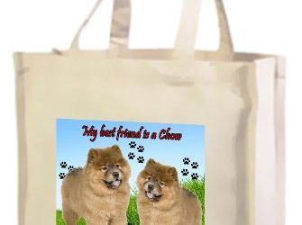 Perro Chow Chow algodón bolsa de la compra, crema