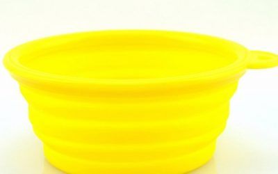 HuntGold 1X portátil Mascotas Alimentador agua plegable recorrido que acampa Tazón Alimentos para Perro Gato color amarillo