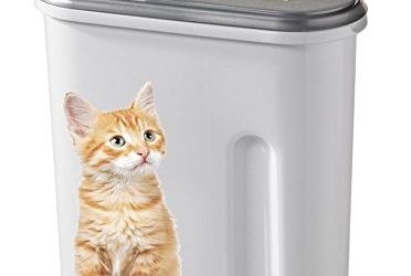 Curver 182007 Petlife – Contenedor para pienso diseño de gato, color blanco y gris