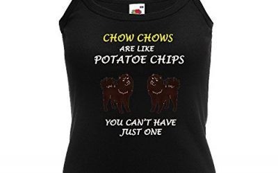 Los perros son como Chips colección 1, Fruit of the Loom Lady-Fit Camiseta Negro Algodón Mujer Tiras con diseño colorido. Tamaños XS, S, M, L, XL, 2 x L. negro Dogs are like Chips Chow Chows Large