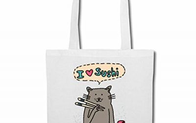 Bolsillo Bolso Bolsa «AMO CAT SUSHI CON LOS DEDOS EN SUSHI alimento para peces ARROZ su corte COMIDA CENA Sushi Bar» Bolsa de deporte Bolsas de Blanco