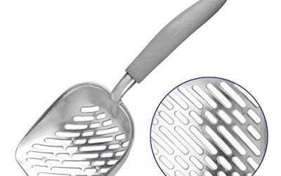 Ploopy Palas de Arena para Gatos, Pala Recogedor De Desechos Excremento De Gato, Pala para bandeja sanitaria con bolsitas recoge-excrementos, Retirar Los Excrementos de Gatitas, Aluminio 35CM Gris