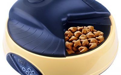 Comedero de Mascotas Automática, Kupet 4 día Alimentador para Perro Gatos con 4 Temporizador al Día / Bandeja de Comida 500ml / Grabadora (Amarillo) , mascotas