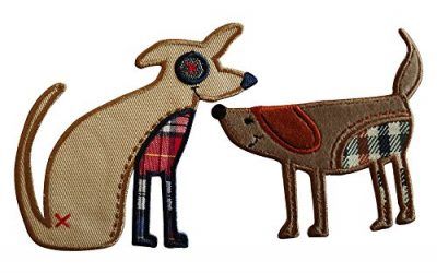 9X6Cm Perro Perro Que Se Sienta 9X9Cm Cómico perro, luciendo una gran sonrisa y en tonos marrones, feliz y mirando fijamente Perro con texturas a cuadros con colores azul, rojo, marrón y lindos ojos de botón
