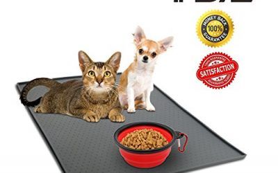 Philonext Pet Food Mat, Pet Dog Bowl Placemat, Square Silicone Waterproof Non-slip Pet Feeding Mat, Grey