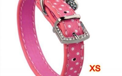 Collar Correa Cuero PU Color Rosa Ajustable para Perro Mascota XS , mascotas