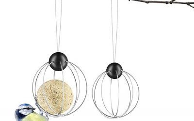 Eva Solo 571033 Comedero para aves, Adaptada para insertar bolas de comida, Set de 2, Diámetro de 8 cm, Con suspensión, Acero inoxidable, Negro , mascotas