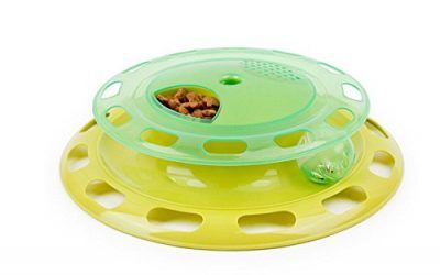 YOMMY® Juguete Mascotas para Gatos Burlas Disco Bola de Juguete de Atracciones Giradiscos Alimentación de Disco Rotatorio Actividad Multifuncional Divertido Plástico YM-1367