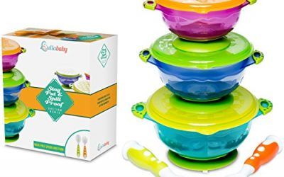 Bols para bebé antivuelco – Set de alimentación con ventosa a prueba de derrames para bebés | Cuchara y tenedor como extra | 3 tamaños de bol y tapas herméticas | Perfecto para almacenar comida para llevar | Aprobado por la FDA Libre de BPA