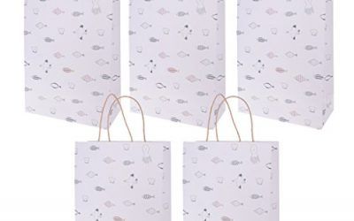 MagiDeal 5pcs Bolsas de Regalos de Papel Impreso con Peces Y Pájaros Decoración de Mesa de Fiesta de Bienvenida al Bebé de Boda – 23x10x31cm