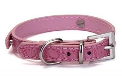 SODIAL (R) Collar ajustable Rosa cuero de la PU del cocodrilo para Gatos Perros Talla S