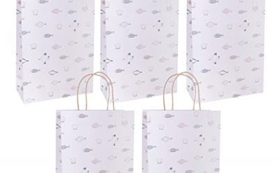 Gazechimp 5 Piezas Bolsas de Regalos de Papel Diseño con Peces Y Pájaros Accesorio de Tabla de Boda de Fiesta de Bienvenida al Bebé 3 Tallas – 23x10x31cm