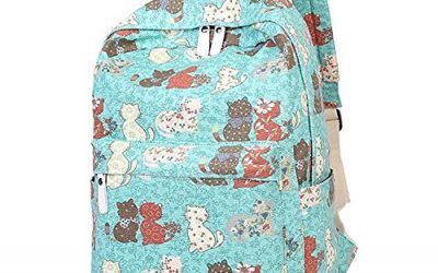 Esther belleza gato patrón bolsa de hombro lienzo mochila mochila de viaje mochila para las niñas adolescentes marrón Agua Azul