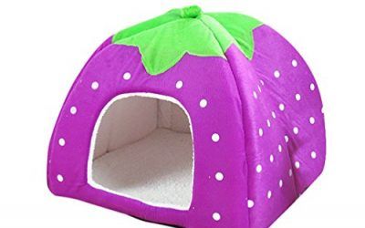 YOUJIA Soft Casa de Fresa Mascotas Gato Cama Cojin Casa de la Perrera Perrito (Morado, S)