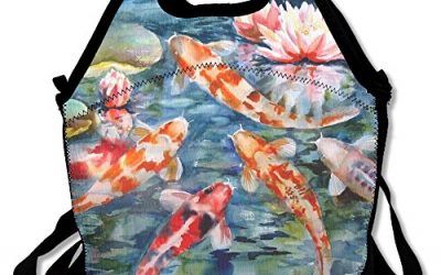 Peces Koi japoneses Lotus almuerzo Tote Bag bolsas Awesome almuerzo caja fiambrera de bolso para la escuela trabajo al aire libre , mascotas