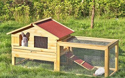 iKayaa AB2012 – 62 pulgadas Jaula con rampa de madera para gallinas conejos,multiuso gallinero conejera para exterior , mascotas