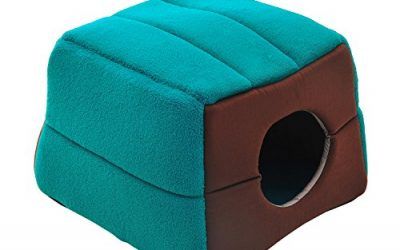 Cama Cojin 2 en 1 Caseta para Gatos Camas Mascotas 41x41x32cm Suave 2 Color NUE (Verde y cafe)
