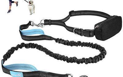 Pecute Manos Libres Correas para Perros con Cinturón y Estuche de Cremallera Estirable y Amortiguador de Chouque 1.5M (Azul y Negro)