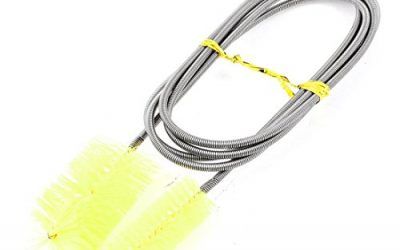 SODIAL(R) Cepillo doble de acuario de cable de metal Limpiador de botella tubo, 155cm, Amarillo