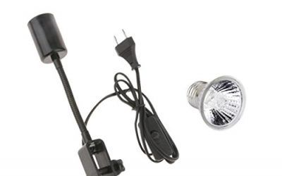 Sharplace E27 Reptil Titular de Lámpara Tortuga Lagarto Basking Light + Bombilla de Halógeno Calor para Animal – UE – Negro 50W