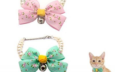 2PCS Decoración Ajustable Encaje del Collar del Animal Doméstico del Pajarita del Gato Perrito del Animal Doméstico (Perla M)