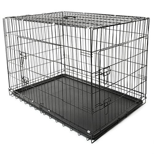 TRESKO® Jaula de transporte plegable para perros (XXL 121 x 76 x 82 cm), cachorros y otro tipo de mascotas, jaula de metal con bandeja extraíble resistente al agua, con dos puertas