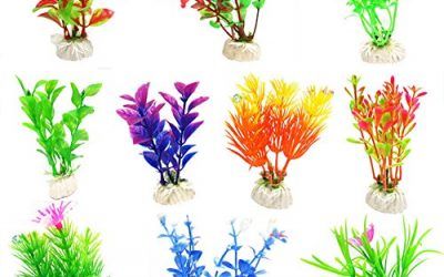 Wicemoon 10 piezas de simulación de plástico para acuario, pecera, tortuga, pecera, decoración de paisaje, falsas plantas acuáticas (color al azar)