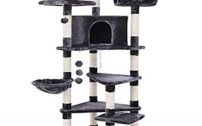 SONGMICS Ãrbol para Gatos Grande Rascador con Caseta Plataformas Grande Cesta Postes Recubiertos por Cuerda de Sisal Antracita PCT17G