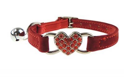 Collar con cascabel para gatos, diseño con corazón con brillantes, disponible en 5 colores , mascotas