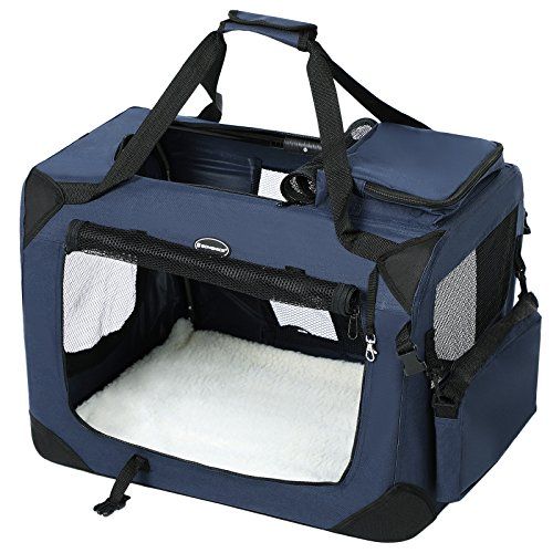 SONGMICS 70 x 52 x 52 cm Bolsa de Transporte para Mascotas Transportín Plegable para Perro Portador Tela Oxford Azul Oscuro PDC70Z