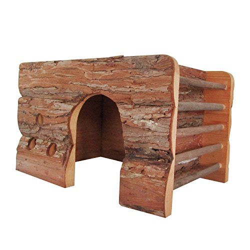 Nobleza 022229 – Casa refugio de madera para roedores. Tipo cabaña, amplia puerta. Medidas: largo 40 cm x ancho 25 cm x alto 29 cm