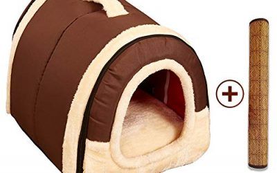 Casa Perro Gato 2 en 1, Cama Mascota Interior Grande o Pequeño, Lavable Plegable Portátil Nido de Viaje para Perros Grande/Medianos y Gatos (M:45cmx35cmx35cm, Marron)
