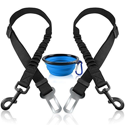 2 Piezas de Perro Mascota Cinturón de Seguridad con Recipiente para Mascotas Plegable, FineGood Nylon Elástico Ajustable Seguridad Lleva Vehículo Arnés Coche Correa Asiento Correa para Perro Gato , mascotas