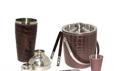 Stainless Steel Double Walled Insulated Brown Leather Bar Set Of 5 Pieces