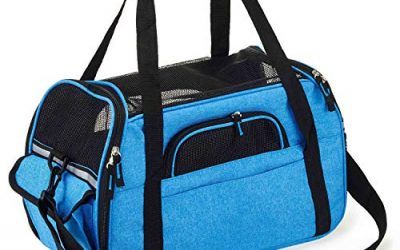 Kaka mall Transportín Perro Gato Transpirable Plegable Pet Carrier Impermeable Bolso de Hombro Acolchado Suave Viaje Avion Tren o Auto por Pequeños Mascota (Azul, L)