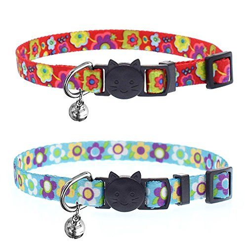 ABIsedrin Collar de Gato con Campanas y Hebilla de Seguridad de Liberación Rápida. Ajustable y Adecuada Hebilla Collar de Gato para Gatos domésticos (Rojo y Azul)
