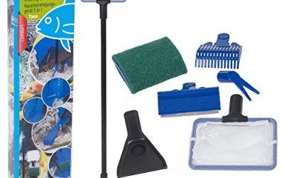 Kit de limpieza de acuario 5 en 1 para acuario, para pecera, rastrillo de grava, rascador de algas, tenedor, juego de herramientas de esponja