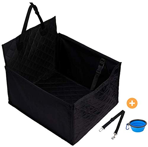 Asiento para Perros para Asiento Trasero – 60 x 53 x 35 cm – Robustas Varillas de Fibra de Vidrio – Ajuste Universal para Todos los Coches – Protector del Asiento – Regalos: Bol Plegable y cinturón