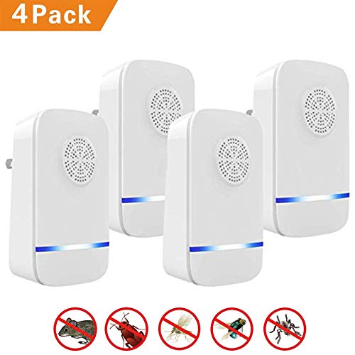 Repelente Ultrasónico, Plagas Control Interiores, Repelente Mosquitos Electrico – Insectos, Hormigas, Cucarachas, Ratones, Moscas, Arañas, Pulgas, Ratas, Roedores – no Tóxico (Paquete de 4) (Menta)
